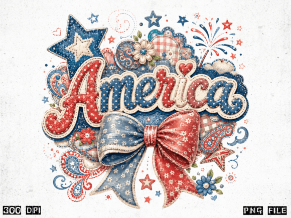 America Retro Coquette Bow PNG: Patriotic Design for Projects