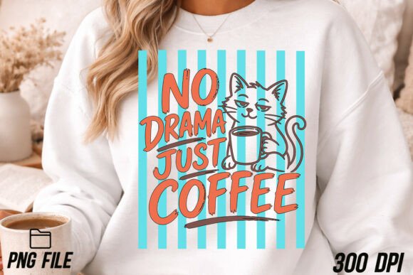 Charming Cat & Coffee Funny Hand-Drawn PNG for Design