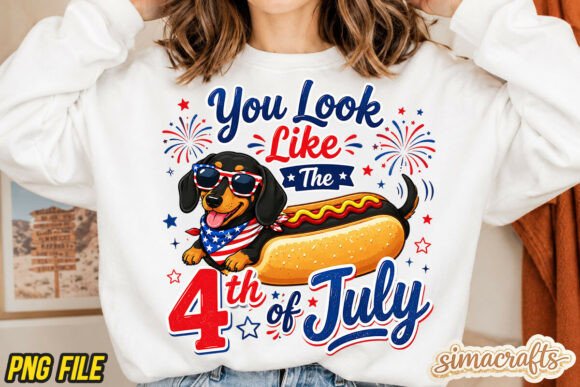 Dachshund 4th of July Hot Dog USA PNG for Design