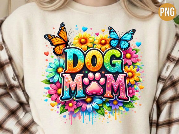 Elevate Designs with a Colorful Floral Glitter Dog Mom PNG