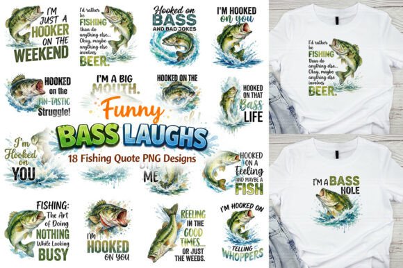 Funny Bass Fishing Quotes PNG Bundle for Creative Projects