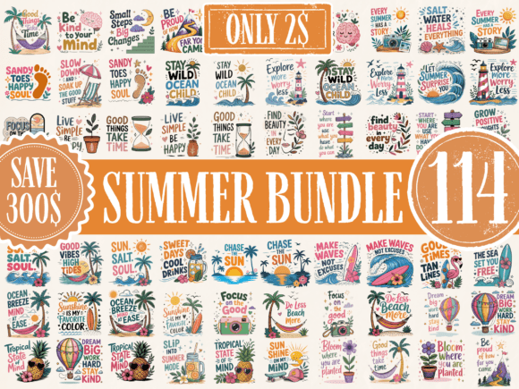 Summer Quotes Big Bundle: Beach PNG & Tropical Typography