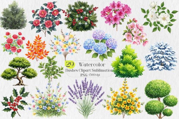 Watercolor Bushes Clipart: A Versatile Design Asset